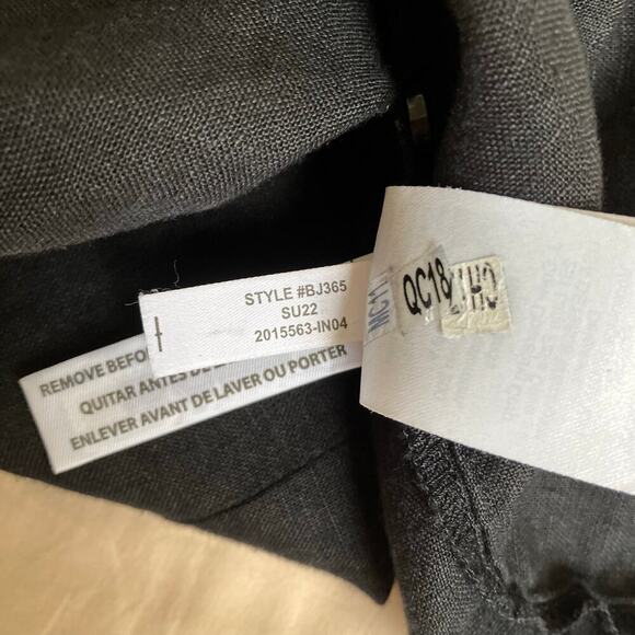 J. Crew Sz 8 Black 100% Linen Puff Sleeve V Back Top Blouse Button Front - Picture 15 of 16